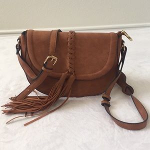 Brown pleather long shoulder strap